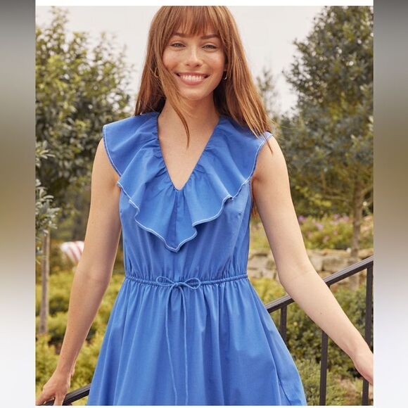 Summersalt Coastal Poplin Ruffle Neck Midi Dress - Picture 2 of 12